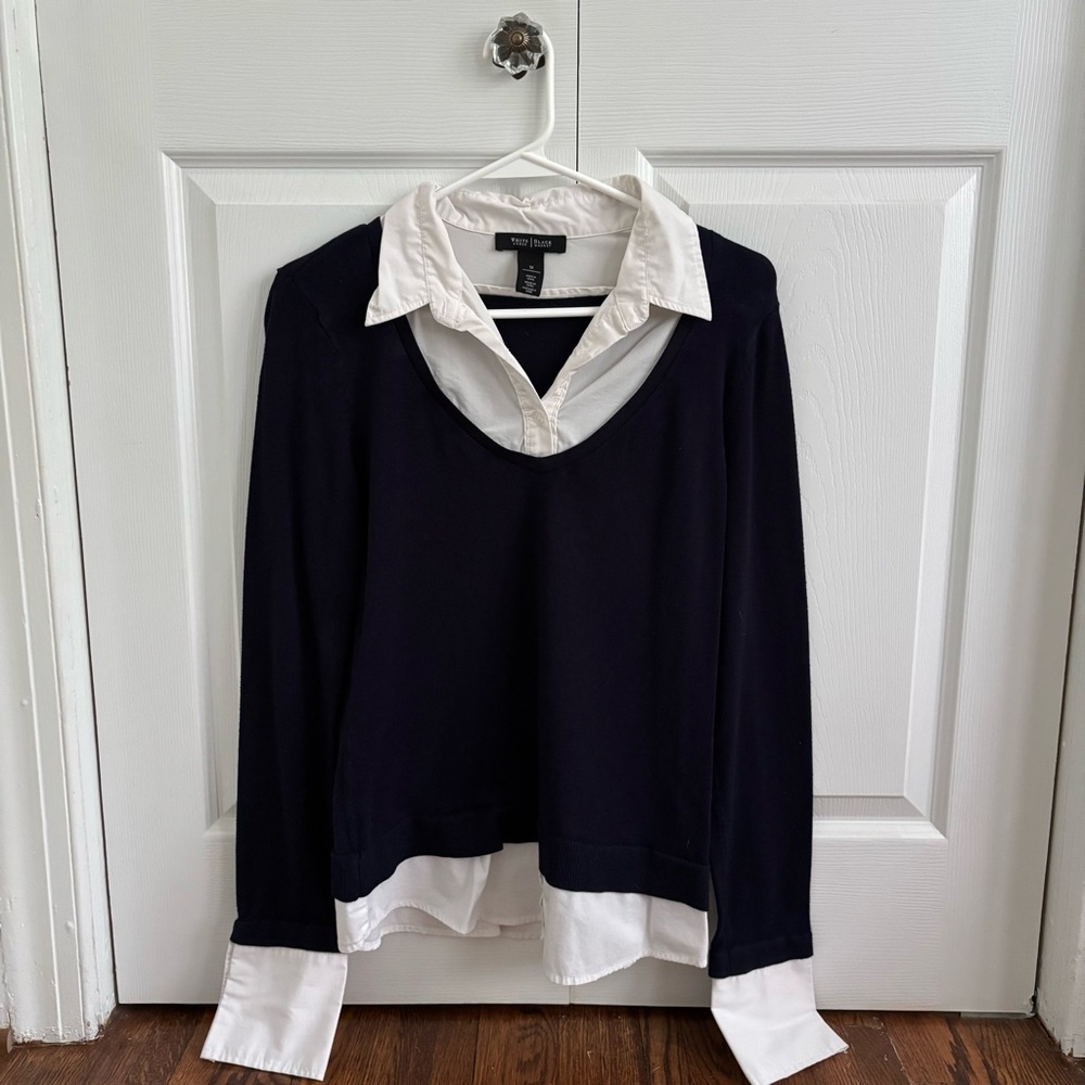 White House Black Market • Faux Double Layered Button Down Sweater